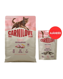 CARNILOVE True Fresh Cat Turkey Sterilised 2 kg sterilizált macskák számára + CARNILOVE Freeze-Dried Snack Cat Turkey 40 g AJÁNDÉK