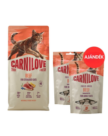 CARNILOVE True Fresh Cat Beef Sterilised 6 kg sterilizált macskák számára + CARNILOVE Freeze-Dried Snack Cat Beef 2x40 g AJÁNDÉK