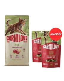 CARNILOVE True Fresh Cat Duck Sterilised 6 kg sterilizált macskák számára + CARNILOVE Crunchy Snack Cat Duck 2x50 g AJÁNDÉK