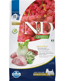 FARMINA N&D Quinoa Dog Adult Mini Digestion Grain Free bárányhús, quinoa, édeskömény és articsóka 800g