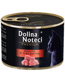 DOLINA NOTECI Premium Borjúhúsban gazdag eledel felnőtt macskák számára 185 g