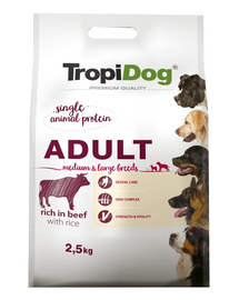 TROPIDOG Premium Adult M&L Beef&Rice 2,5kg szárazeledel közepes és nagytestű kutyáknak Marhahús és rizs