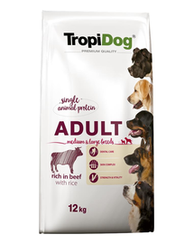 TROPIDOG Premium Adult M&L Beef&Rice 12kg szárazeledel közepes és nagytestű kutyáknak Marhahús és rizs