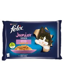 FELIX FANTASTIC Junior Mix zselés ízek (csirke, lazac) 4x85g nedves cicatáp