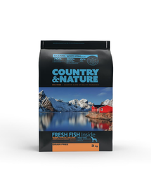 DR PETCARE Country&Nature Ocean White Fish Recipe 3 kg Kutyatáp közepes és nagytestű fajtáknak Fehér tengervízi halak számára