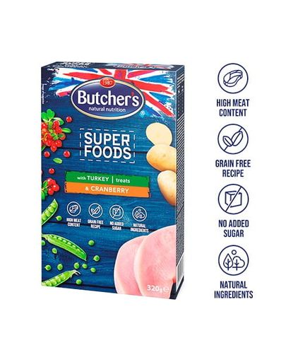 BUTCHER'S Superfoods Treats pulykával és áfonyával 6 x 320 g