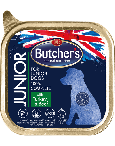 BUTCHER'S Functional Junior pulykahússal és marhahússal 12 x 150 g kutyapástétommal