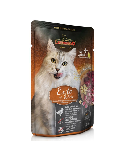 LEONARDO Finest Selection Kacsa sajttal macskáknak 16 x 85 g