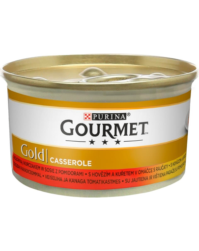 GOURMET Gold Casserole marhahússal és csirkével szószban 24x85g nedves macskaeledellel