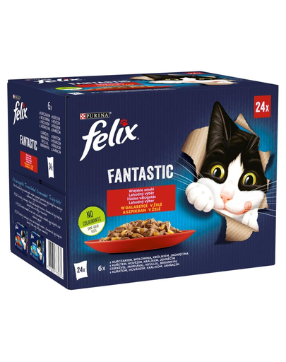 FELIX FANTASTIC Vidéki ízek zselében (csirke, marhahús, nyúl, bárány) 24x85g nedves macskaeledel