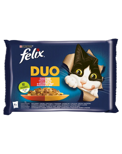 FELIX Duo Country Flavours in jelly (marhahús és baromfi, csirke és fahéj, bárány és borjú, pulyka és máj) 48x85g nedves macskatáp