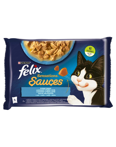 FELIX Sensations Sauce Hal ízek mártásban (fekete tőkehal paradicsommal, szardínia sárgarépával) 4x85g nedves macskatáp