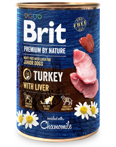 BRIT Premium by Nature 6 x 400 g pulyka és máj nedves kölyökeledel