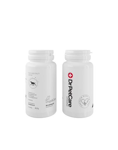 DR PETCARE Vitamins Vitaminok és ásványi anyagok kutyák és macskák számára 60 kapszula.