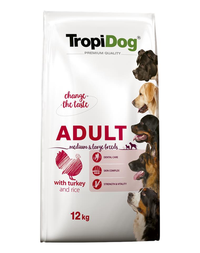 TROPIDOG Premium Adult M&L Turkey&Rice 12kg szárazeledel közepes és nagytestű kutyafajtáknak pulykával és rizzsel