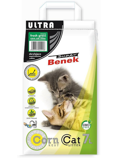 BENEK Super Corn Cat Ultra kukoricaszemcsék Friss fű 7 l