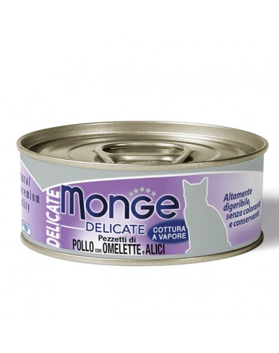 MONGE Delicate Cat Csirke rántottával és szardellával 80 g