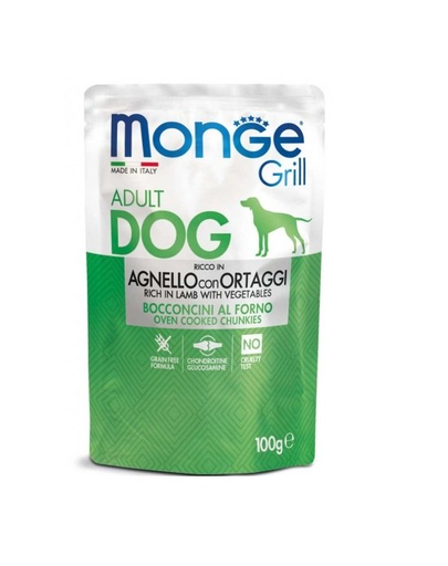 MONGE Grill kutyaeledel bárány darabok zöldségekkel 100g