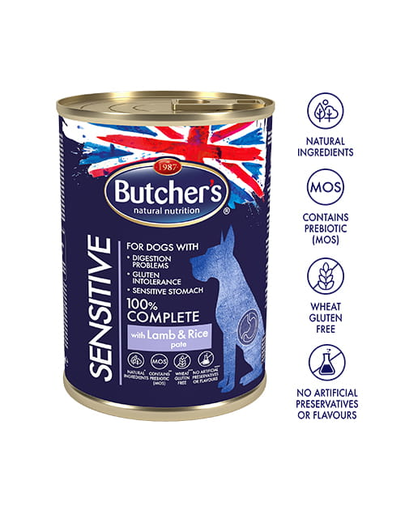 BUTCHER'S Blue Sensitive bárányhús és rizspástétom 390 g
