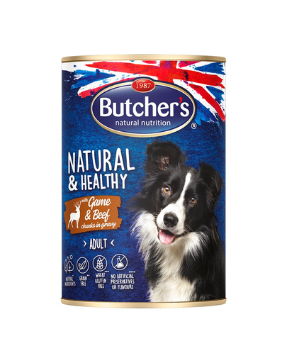 BUTCHER'S Natural&Healthy Dog vad- és marhahúsdarabokkal mártásban 400