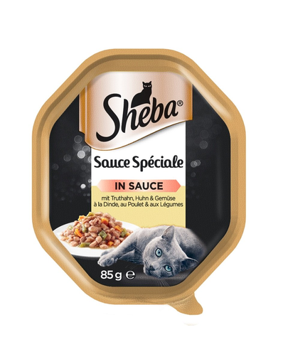 SHEBA Sauce Speciale 85 g pulykával, csirkével és zöldséggel - nedves macskatáp