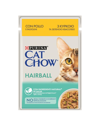 PURINA CAT CHOW Hairball control csirkehússal és zöldbabbal mártásban 26 x 85 g