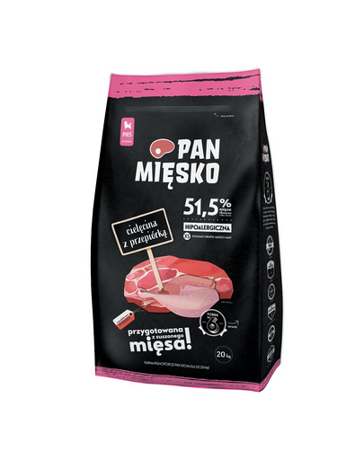 PAN MIĘSKO Borjúhús fürjjel miniatűr fajták számára 20 kg
