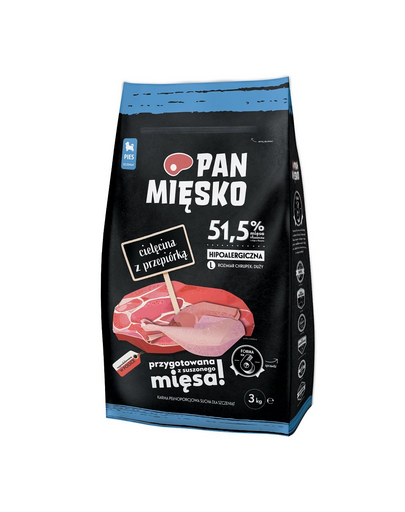PAN MIĘSKO Borjúhús fürjjel miniatűr fajták számára 3 kg