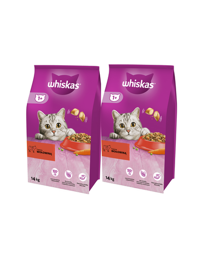 WHISKAS Adult Felnőtt marhahús és répa 2x14kg