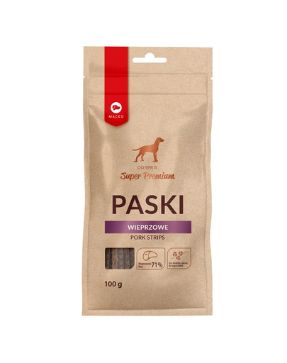 MACED Super Premium kutya csemege sertés csíkok 100g