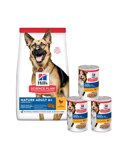 HILL'S Science Plan Canine Mature Adult 6+ Large breed Chicken 18 kg idős, nagytestű kutyáknak való táp + 3 konzerv INGYEN