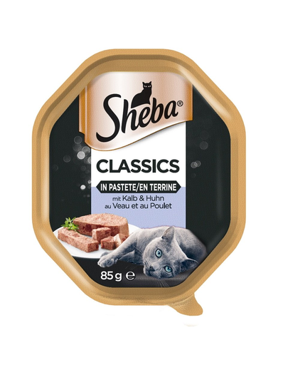 SHEBA Classics 85 g Borjúhússal és csirkével - nedves macskaeledel pástétommal
