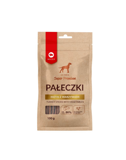MACED Super Premium kutyaeledel pulyka csíkok zöldségekkel 100g