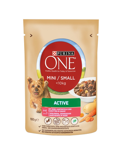 PURINA ONE Mini Active marhahús, burgonya mártásban 100 g aktív kis kutyafajták számára
