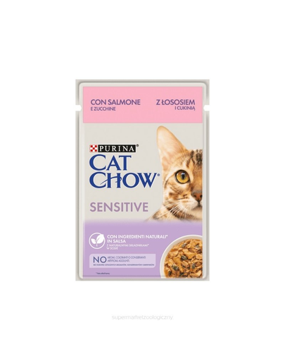 CAT CHOW Sensitive Lazac és cukkini mártásban 85 g