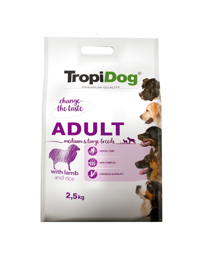 TROPIDOG Premium Adult S Lamb&Rice 2,5kg száraz kutyatáp kistestű fajtáknak bárány és rizs