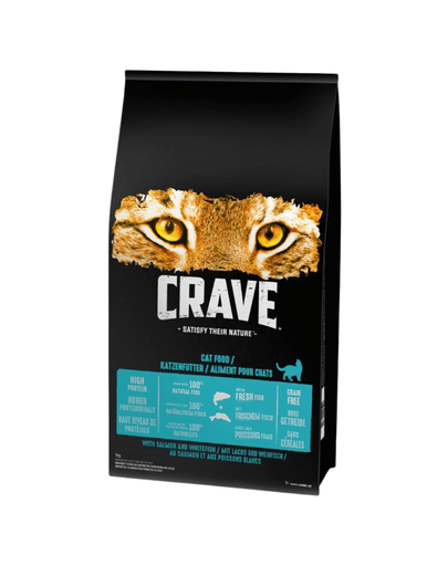 CRAVE Szárazeledel lazaccal és fehér hallal 7kg felnőtt macskák számára