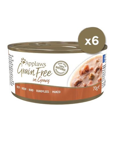 APPLAWS Cat Tin Grain Free 6 x 70 g nedves macskaeledel marhahússal szószban