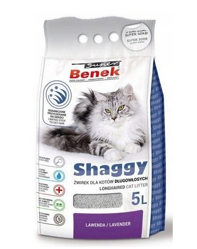 BENEK Shaggy Bentonit alom hosszú szőrű macskáknak levendula 5 l