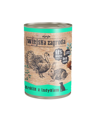 WIEJSKA ZAGRODA Nyúl pulykával 400 g gabona nélküli kutyatáp
