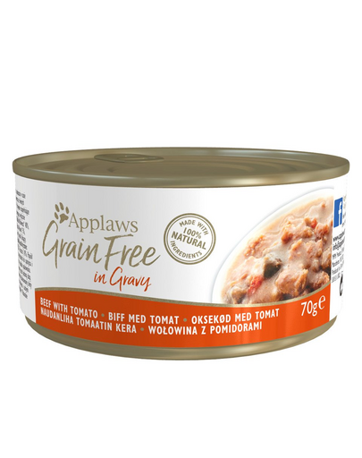 APPLAWS Cat Tin Grain Free Beef with Tomato in Gravy 12x(6x70g) Marhahús paradicsomszósszal