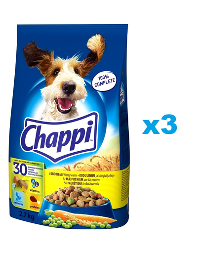 CHAPPI Szárazeledel baromfival 3x2,7kg felnőtt kutyáknak
