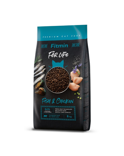 FITMIN Cat For Life Adult Fish and Chicken 8 kg felnőtt macskáknak hal és csirke