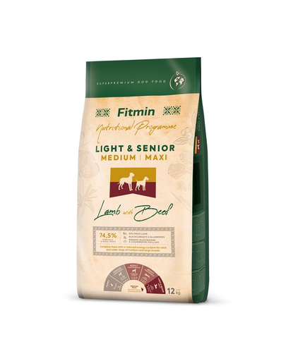 FITMIN Dog Nutritional Programme Medium Maxi Light Senior Lamb&Beef 12 kg közepes és nagytestű fajták idősebb kutyái számára