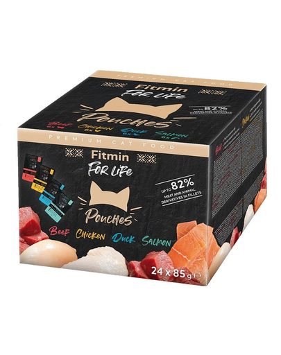 FITMIN For Life Cat Pouch Multipack 24x85g marhahússal, kacsával, csirkével és lazaccal mártásban