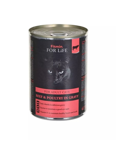 FITMIN For Life Adult cats Beef poultry in gravy 415 g marhahús és szívek zselében felnőtt macskáknak