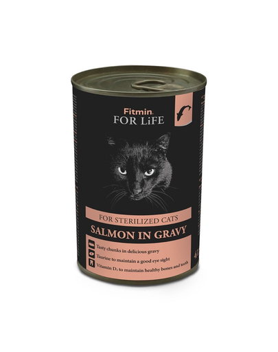 FITMIN For Life Cat Tin Sterilized Salmon 415g sterilizált lazacos macskák esetében