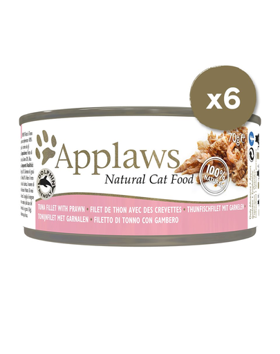 APPLAWS Cat Tin 6 x 70 g nedves macskaeledel tonhallal és garnélarákkal
