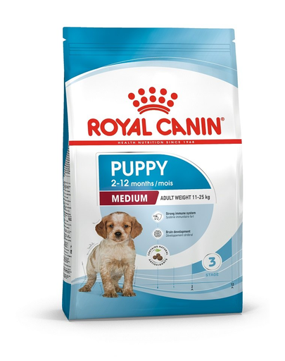 ROYAL CANIN Medium Puppy 30 kg (2 x 15 kg) száraztáp kölyökkutyáknak, 2-12 hónapos korig, közepes méretű fajtáknak
