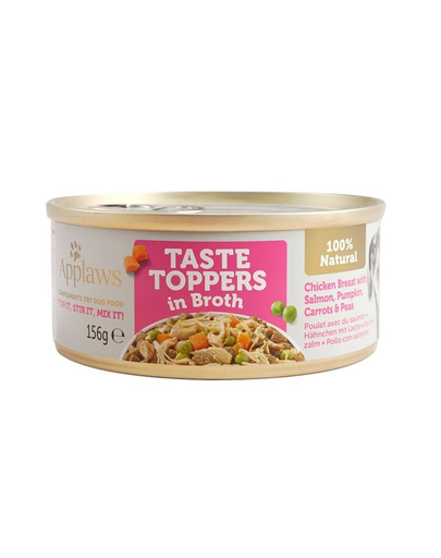 APPLAWS Dog Tin Taste Toppers Chicken Breast with Salmon & Vegetables 6x156g csirkemell, lazac, tök húslevesben